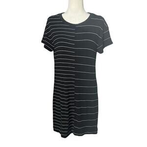 Lou & Grey Woman's Black White Signature Soft Mix Stripe Shirt Tee Dress- Size M